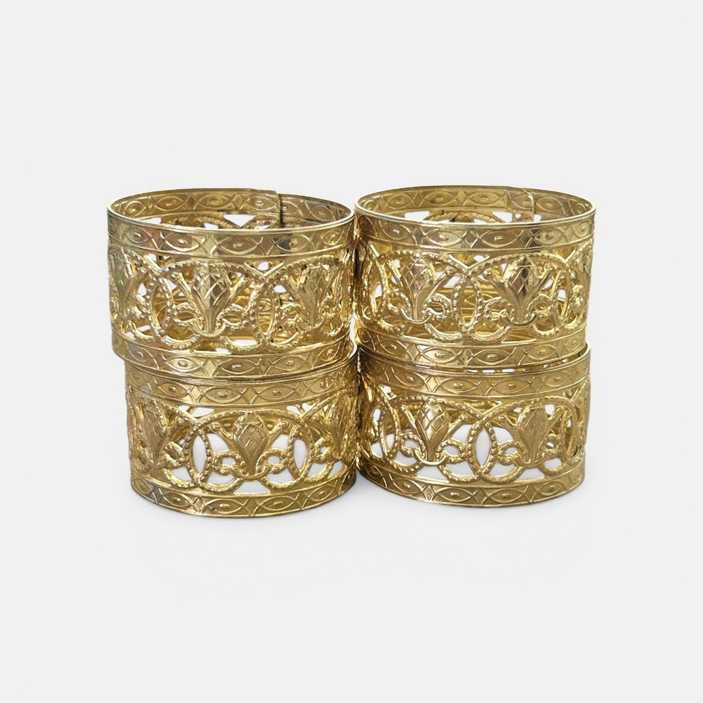 Gold Tone Filigree Napkin Rings Set (4) Fleur De Lis